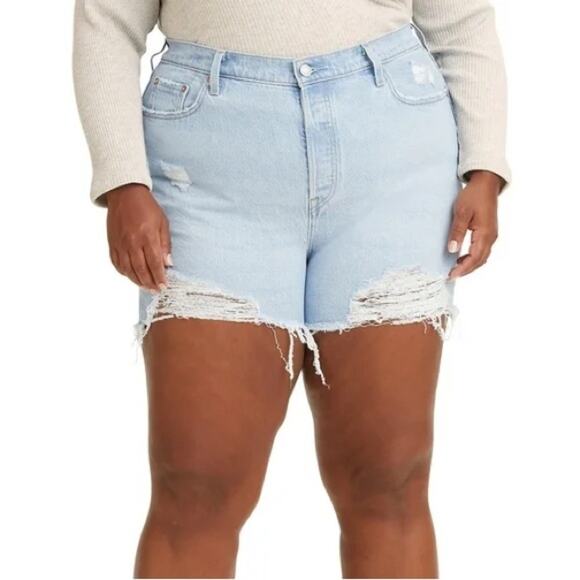 Levi's Women's Plus Size 501 Original High-Rise Distressed Jean Shorts Size 20W - Picture 1 of 15